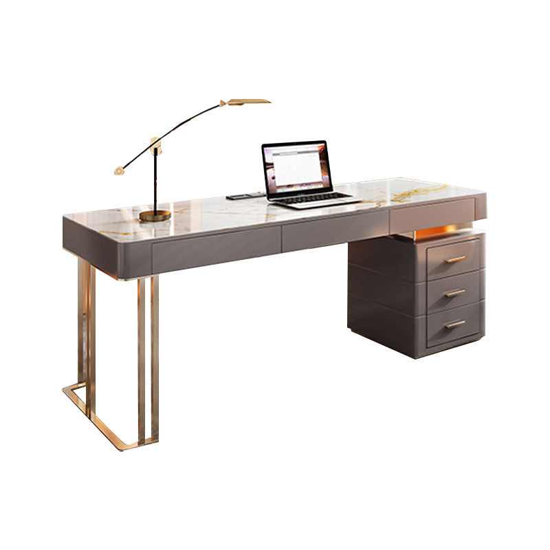 Office Or Home Mirrored Office Desk H-Shape Gold Metal Legs Desk