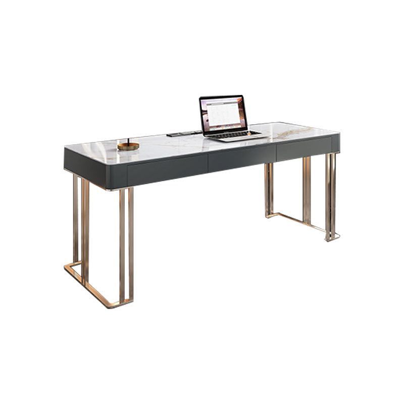 Office Or Home Mirrored Office Desk H-Shape Gold Metal Legs Desk