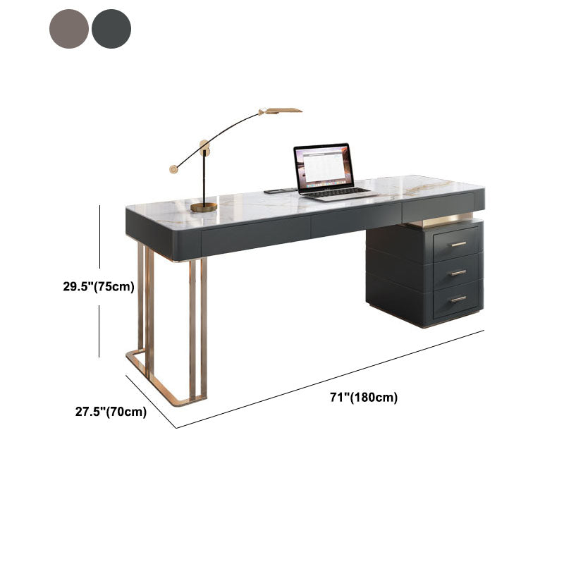 Office Or Home Mirrored Office Desk H-Shape Gold Metal Legs Desk