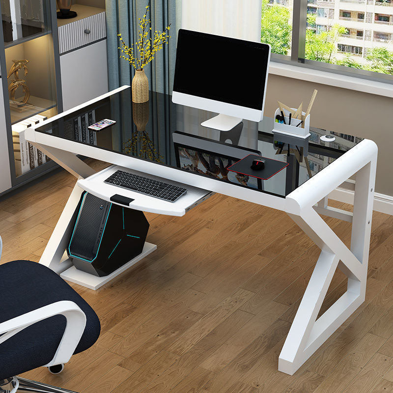 Contemporary Glass Computer Desk Cable Management Rectangular Gaming Desk