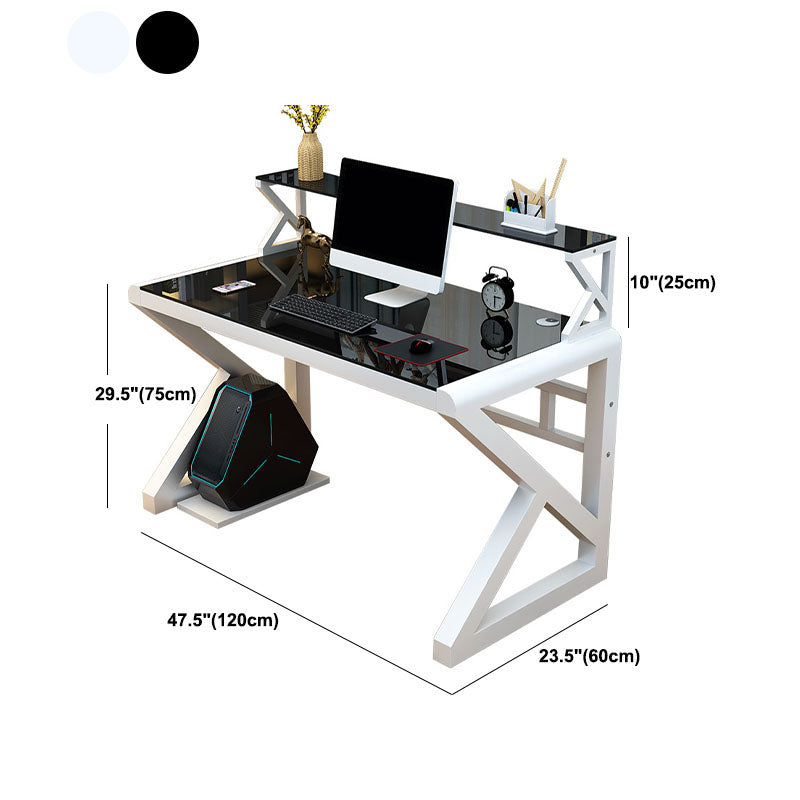 Contemporary Glass Computer Desk Cable Management Rectangular Gaming Desk