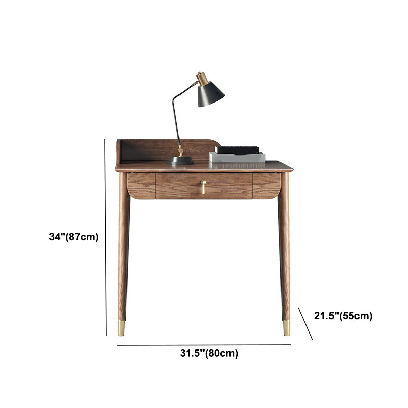 Glam Office Desk Rectangular Brown Solid Wood Writing Desk for Home