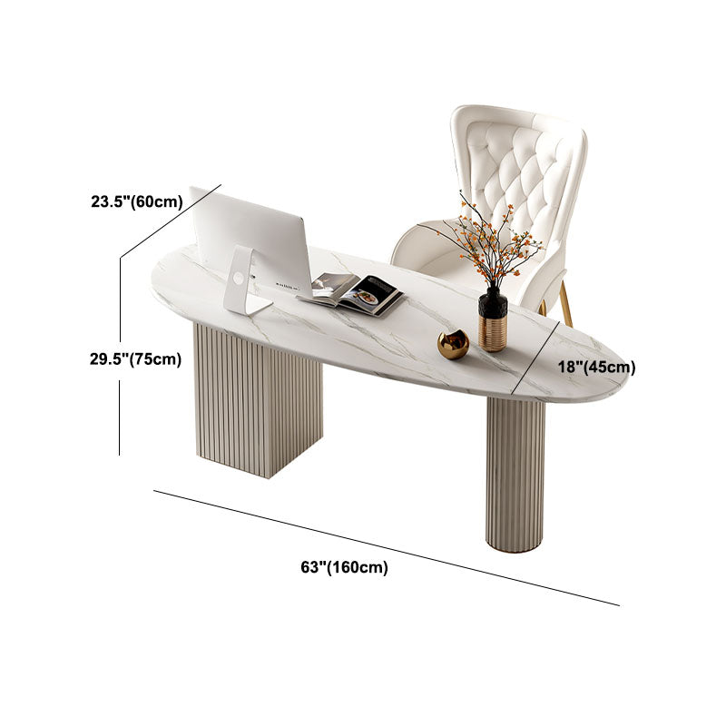 Irregular Shape Office Desk White Office Writing Desk with Metal Legs with 3-drawer