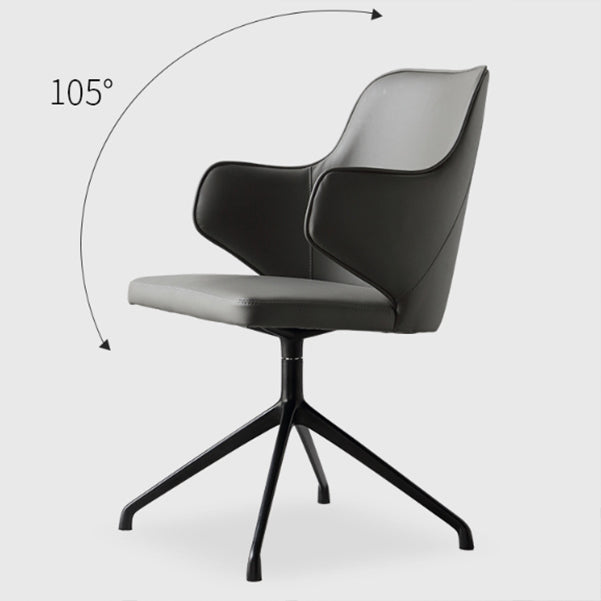 Modern Fixed Arms Office Chair Leather Ergonomic No Wheels Chair