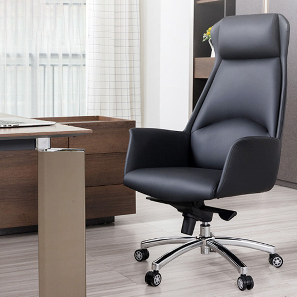 Contemporary Chair Black Leather Adjustable Seat Height Office Chair