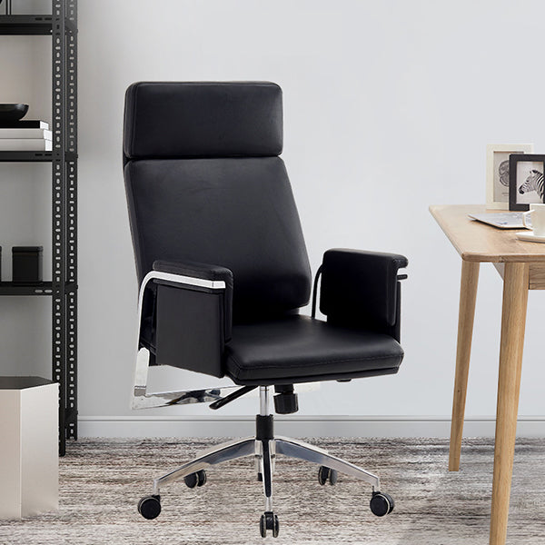 Contemporary Arm Chair Adjustable Seat Height Black Leather Office Chair