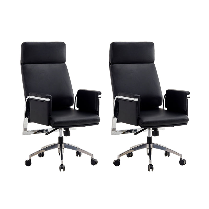 Contemporary Arm Chair Adjustable Seat Height Black Leather Office Chair