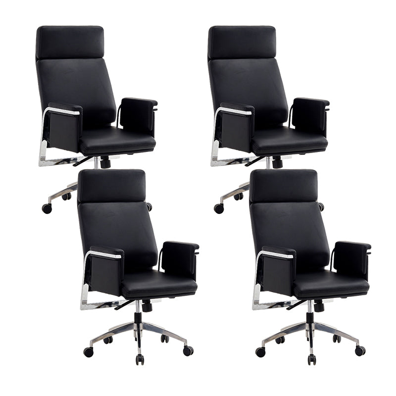 Contemporary Arm Chair Adjustable Seat Height Black Leather Office Chair