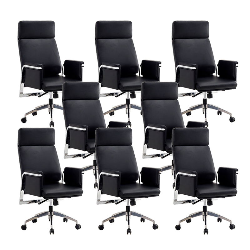 Contemporary Arm Chair Adjustable Seat Height Black Leather Office Chair