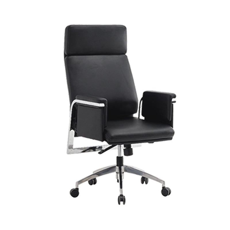 Contemporary Arm Chair Adjustable Seat Height Black Leather Office Chair