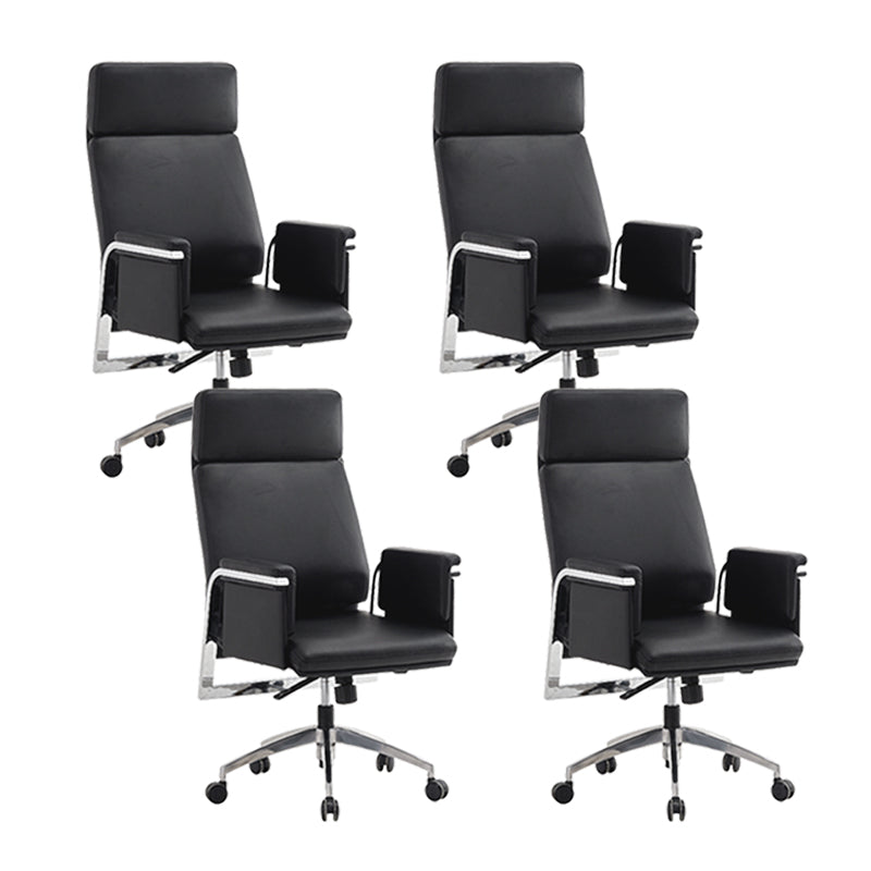 Contemporary Arm Chair Adjustable Seat Height Black Leather Office Chair