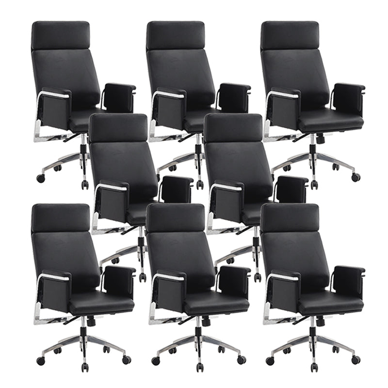 Contemporary Arm Chair Adjustable Seat Height Black Leather Office Chair