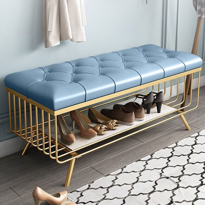 17.7 Inch High Glam Metal Seating Bench Tufted Entryway Bench