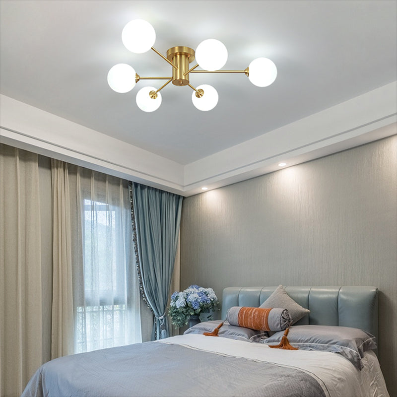 Nordic Style Golden Ceiling Light Ball Shape Ceiling Lamp with Glass Shade for Bedroom