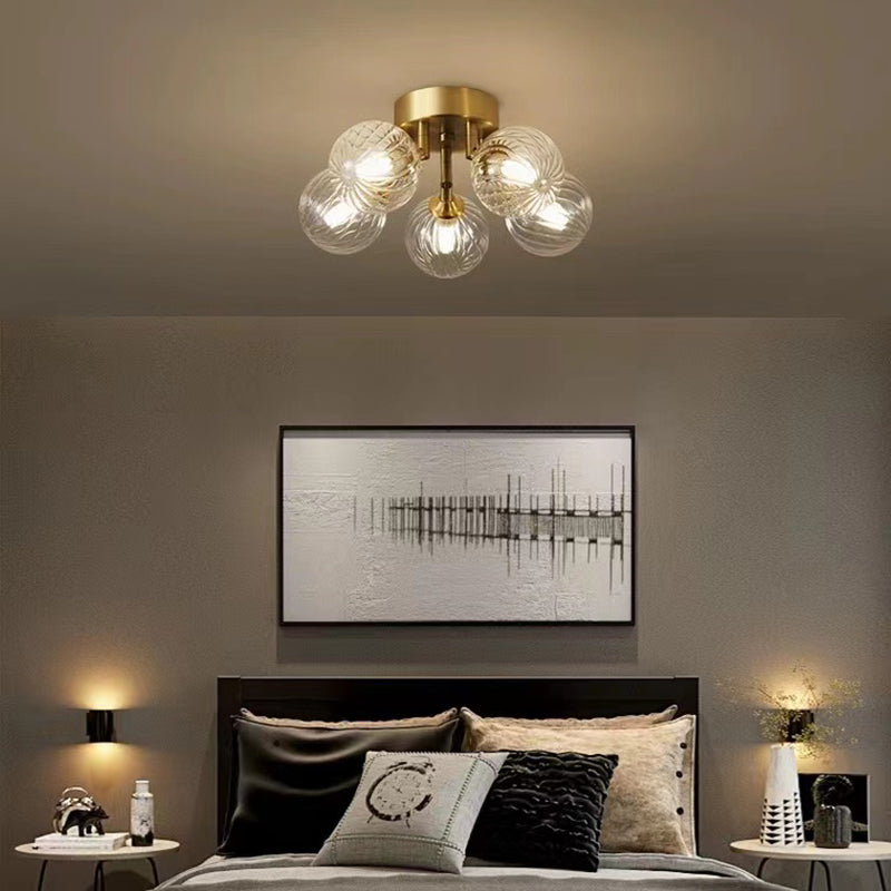 Nordic Style Golden Ceiling Lamp Ball Shape Ceiling Light with Glass Shade for Bedroom