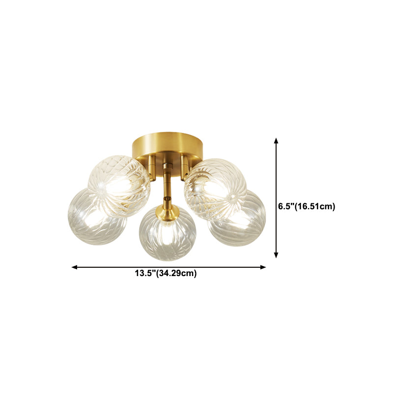 Nordic Style Golden Ceiling Lamp Ball Shape Ceiling Light with Glass Shade for Bedroom