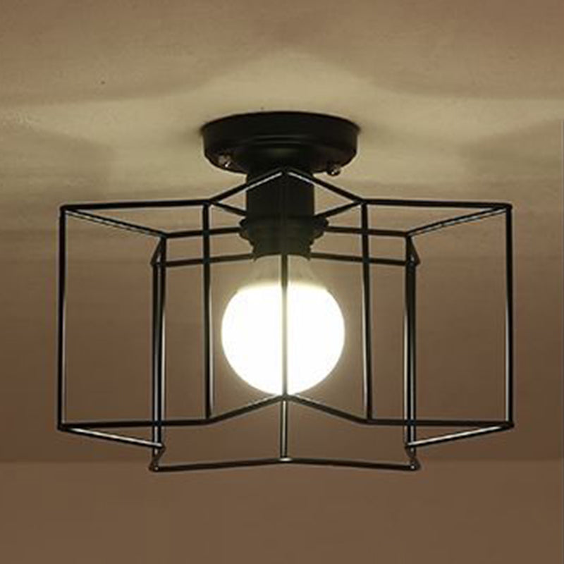 Metal Geometric Shape Flush Mount Lights Modern 1 Light Flush Mount Light Fixture in Black