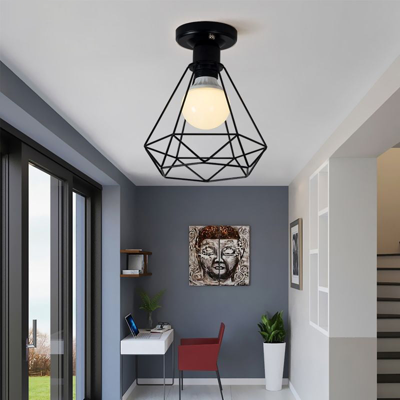 Metal Geometric Shape Flush Mount Lights Modern 1 Light Flush Mount Light Fixture in Black