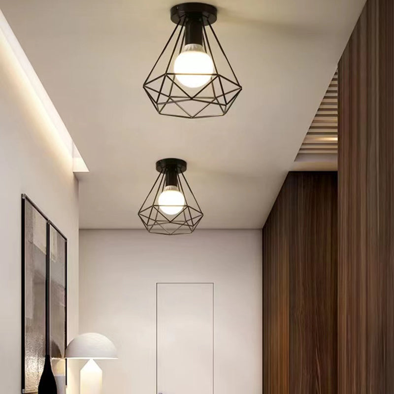 Metal Geometric Shape Flush Mount Lights Modern 1 Light Flush Mount Light Fixture in Black