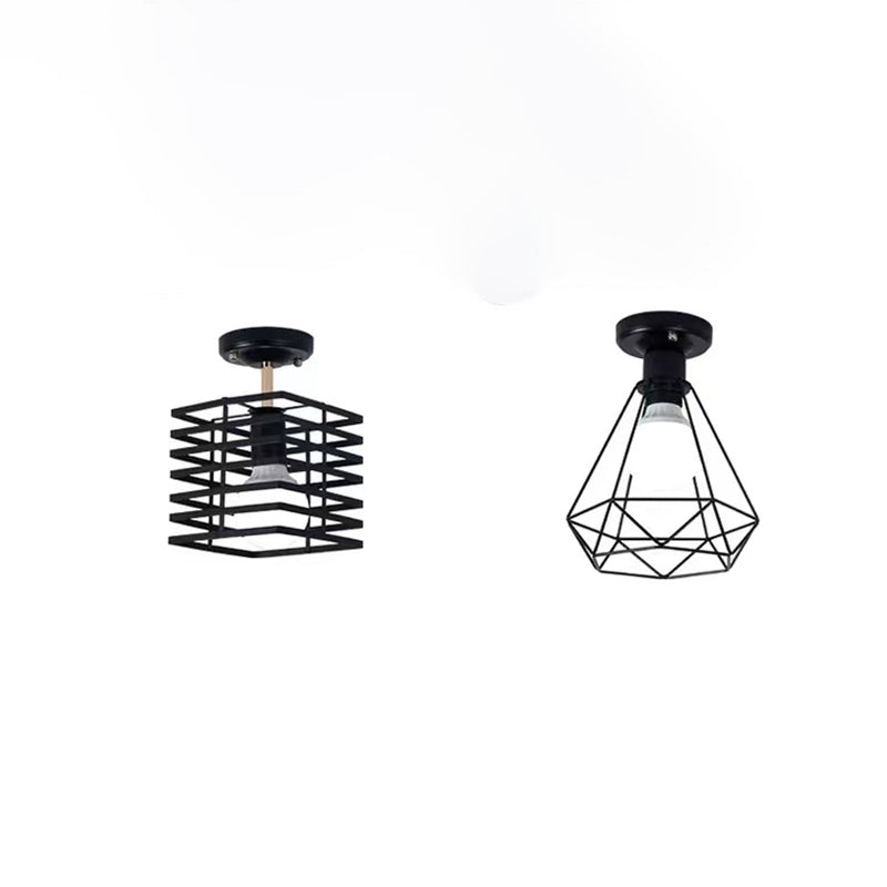 Metal Geometric Shape Flush Mount Lights Modern 1 Light Flush Mount Light Fixture in Black