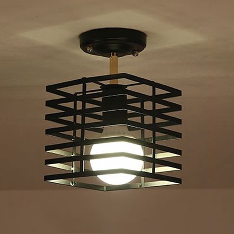 Metal Geometric Shape Flush Mount Lights Modern 1 Light Flush Mount Light Fixture in Black