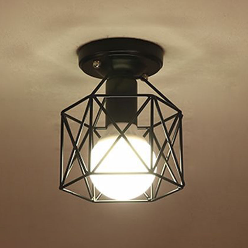 Metal Geometric Shape Flush Mount Lights Modern 1 Light Flush Mount Light Fixture in Black