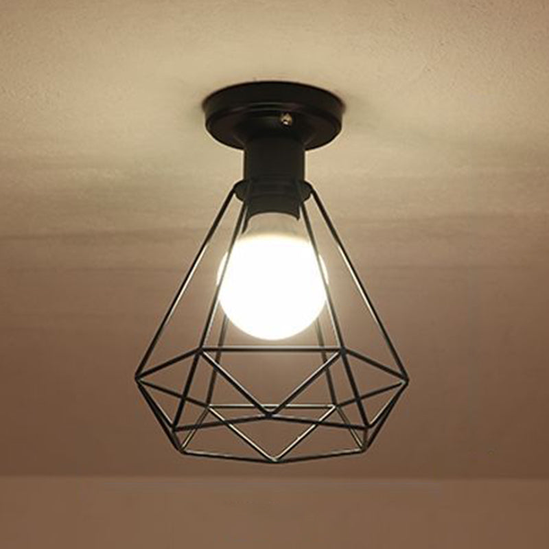 Metal Geometric Shape Flush Mount Lights Modern 1 Light Flush Mount Light Fixture in Black