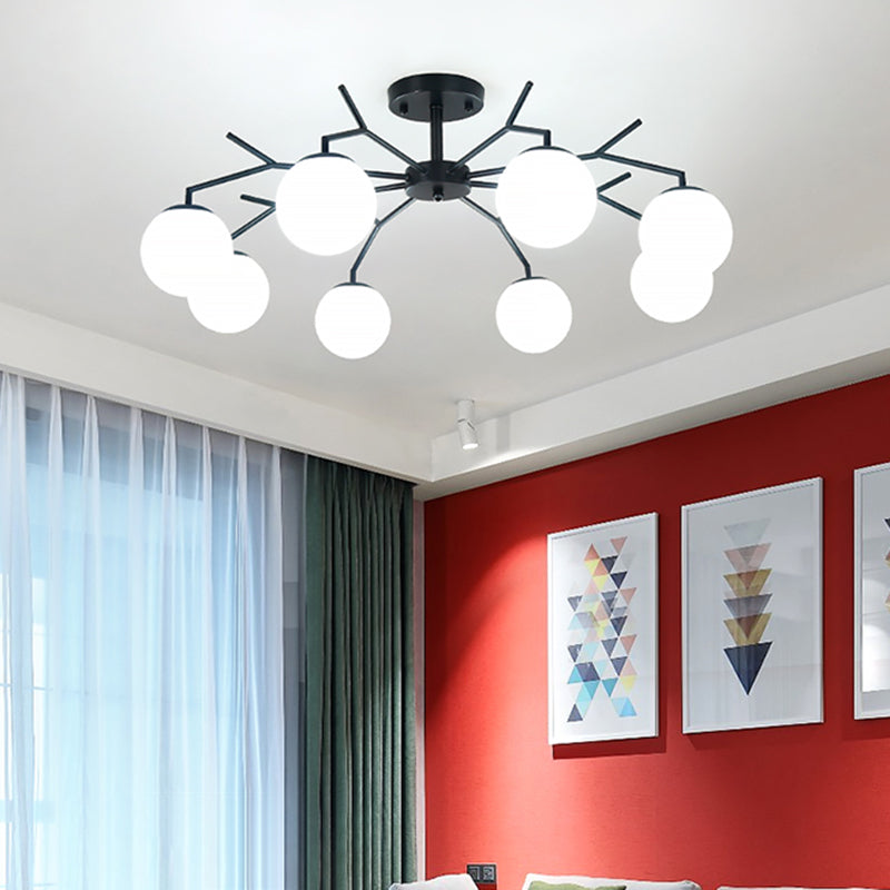 Nordic Style Black Ceiling Light Ball Shape Ceiling Lamp with Glass Shade for Bedroom