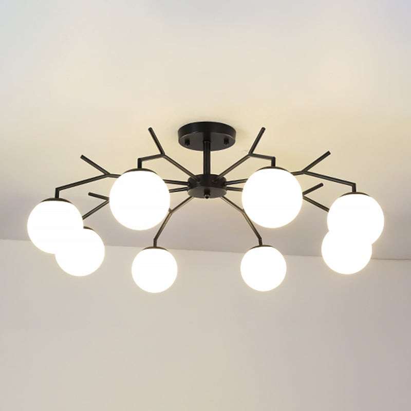 Nordic Style Black Ceiling Light Ball Shape Ceiling Lamp with Glass Shade for Bedroom