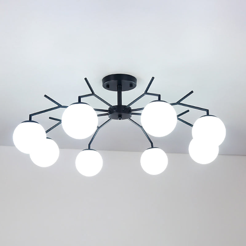 Nordic Style Black Ceiling Light Ball Shape Ceiling Lamp with Glass Shade for Bedroom