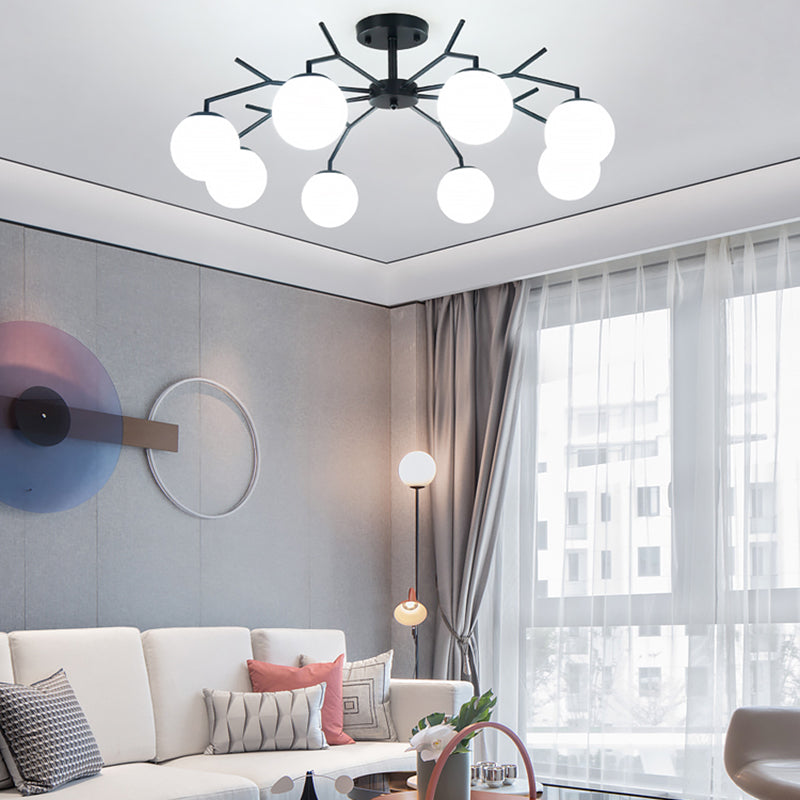 Nordic Style Black Ceiling Light Ball Shape Ceiling Lamp with Glass Shade for Bedroom