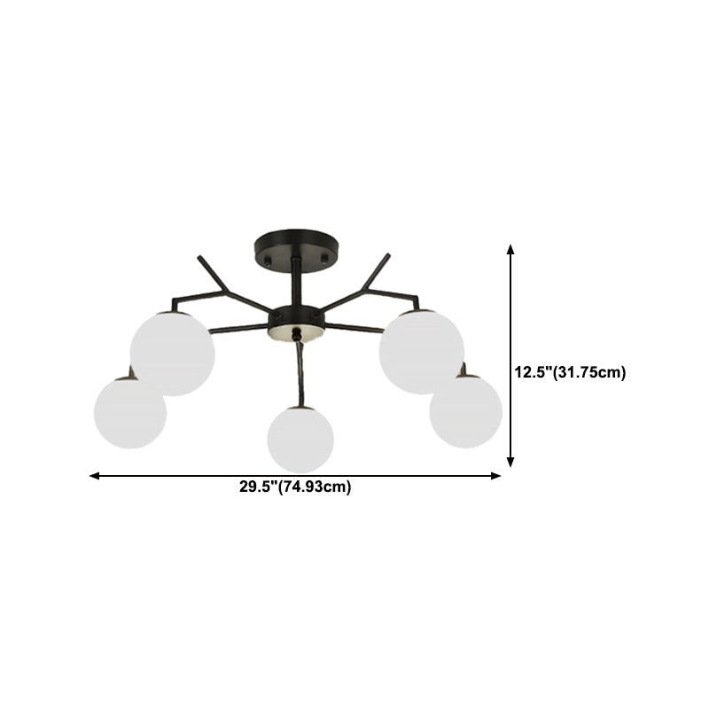 Nordic Style Black Ceiling Light Ball Shape Ceiling Lamp with Glass Shade for Bedroom