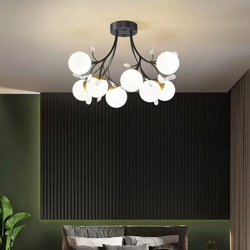 Nordic Style Ceiling Light Black Ceiling Lamp with Ball Glass Shade for Bedroom