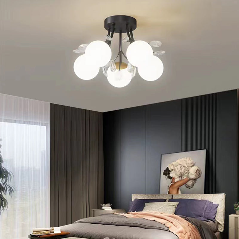 Nordic Style Ceiling Light Black Ceiling Lamp with Ball Glass Shade for Bedroom