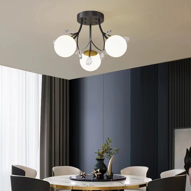 Nordic Style Ceiling Light Black Ceiling Lamp with Ball Glass Shade for Bedroom