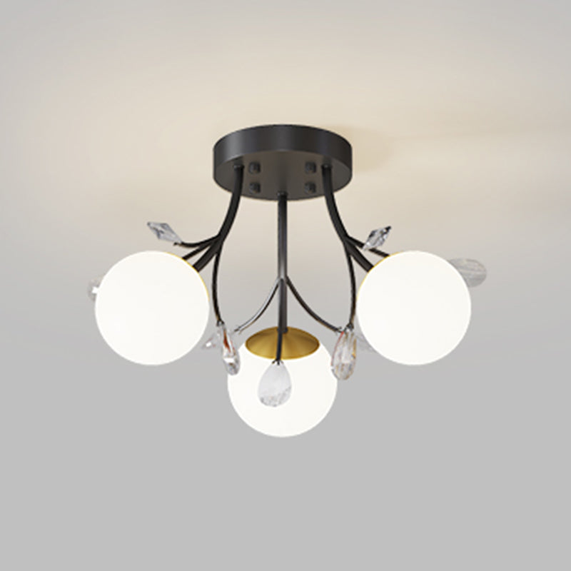 Nordic Style Ceiling Light Black Ceiling Lamp with Ball Glass Shade for Bedroom