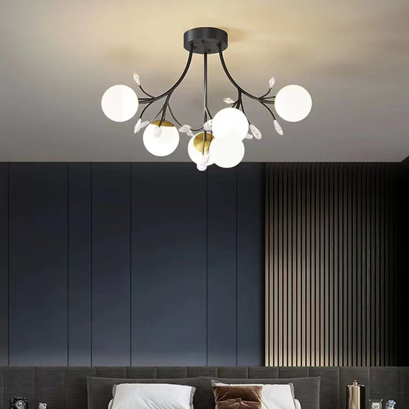 Nordic Style Ceiling Light Black Ceiling Lamp with Ball Glass Shade for Bedroom