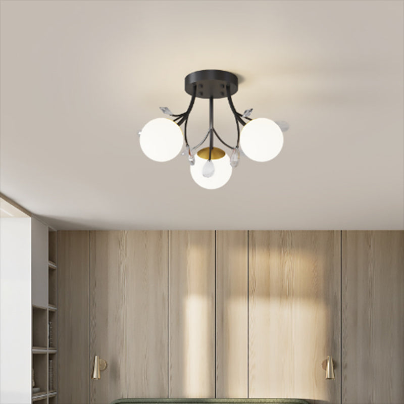 Nordic Style Ceiling Light Black Ceiling Lamp with Ball Glass Shade for Bedroom