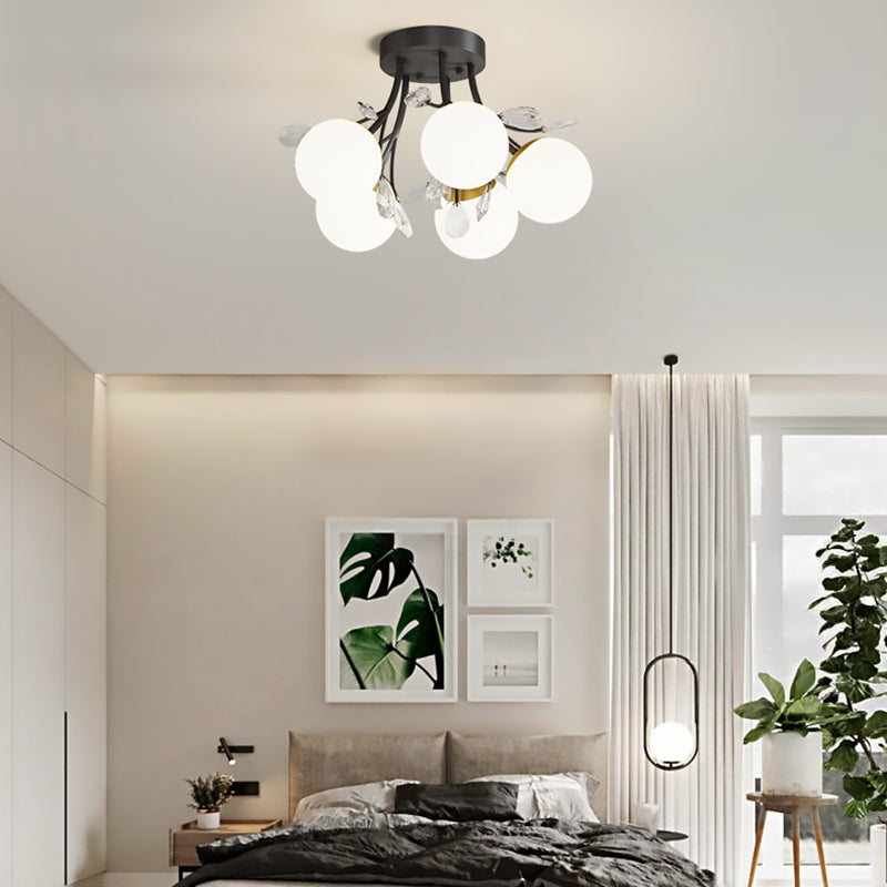 Nordic Style Ceiling Light Black Ceiling Lamp with Ball Glass Shade for Bedroom