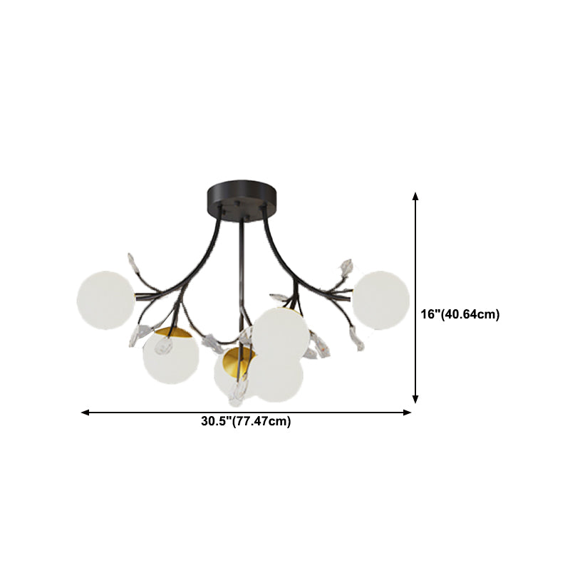 Nordic Style Ceiling Light Black Ceiling Lamp with Ball Glass Shade for Bedroom