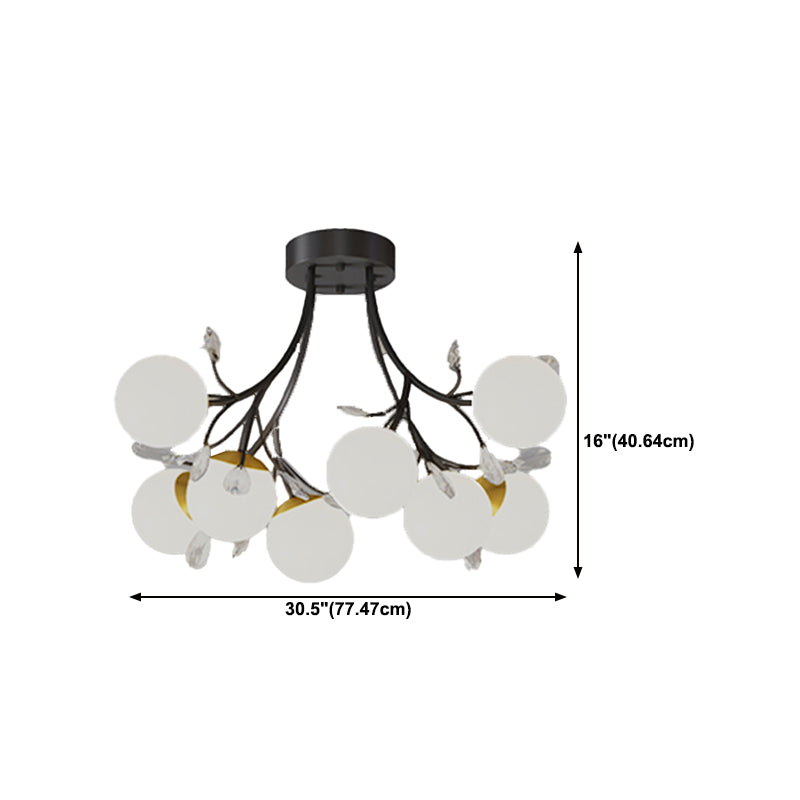 Nordic Style Ceiling Light Black Ceiling Lamp with Ball Glass Shade for Bedroom