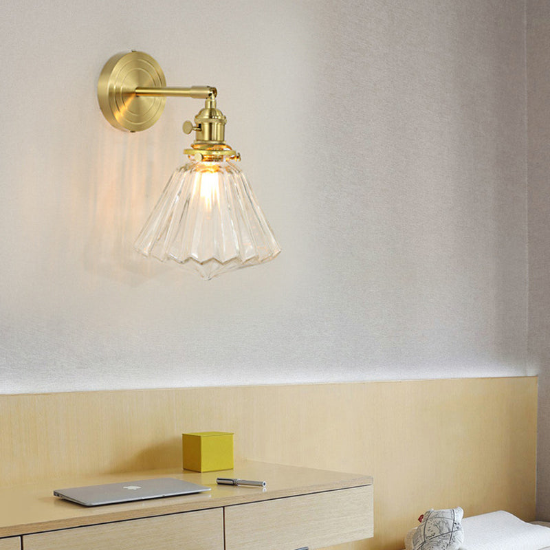 Brass Sconce Modern Style Wall Light Clear Glass 1 Light Wall Sconce for Bathroom