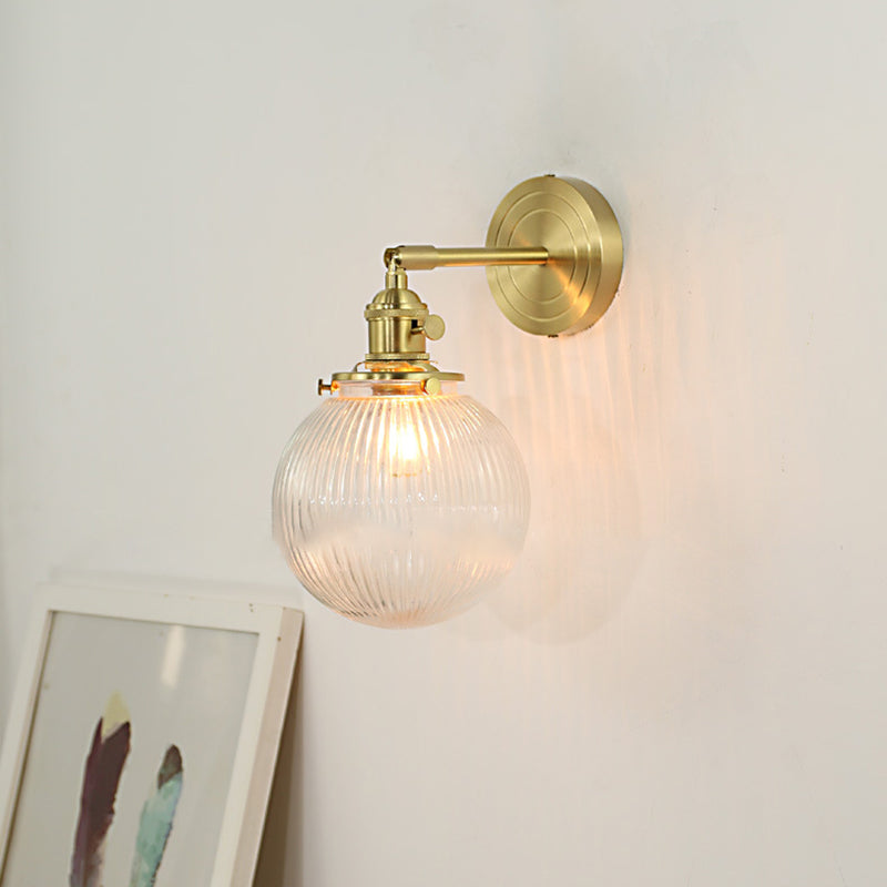 Brass Sconce Modern Style Wall Light Clear Glass 1 Light Wall Sconce for Bathroom