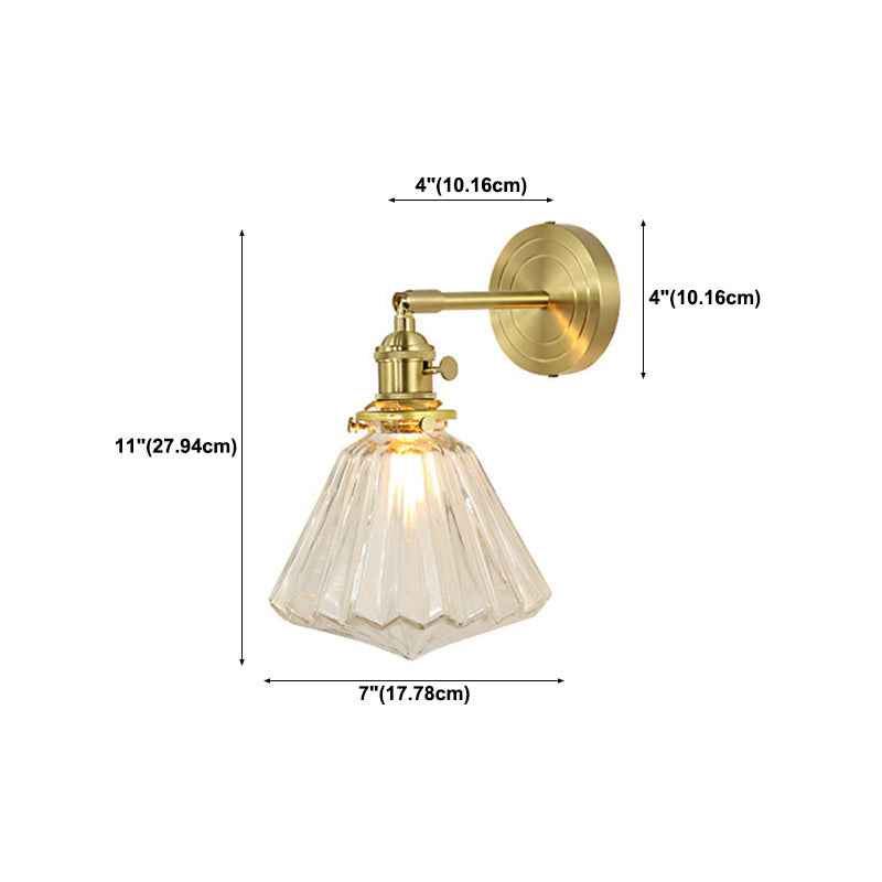 Brass Sconce Modern Style Wall Light Clear Glass 1 Light Wall Sconce for Bathroom