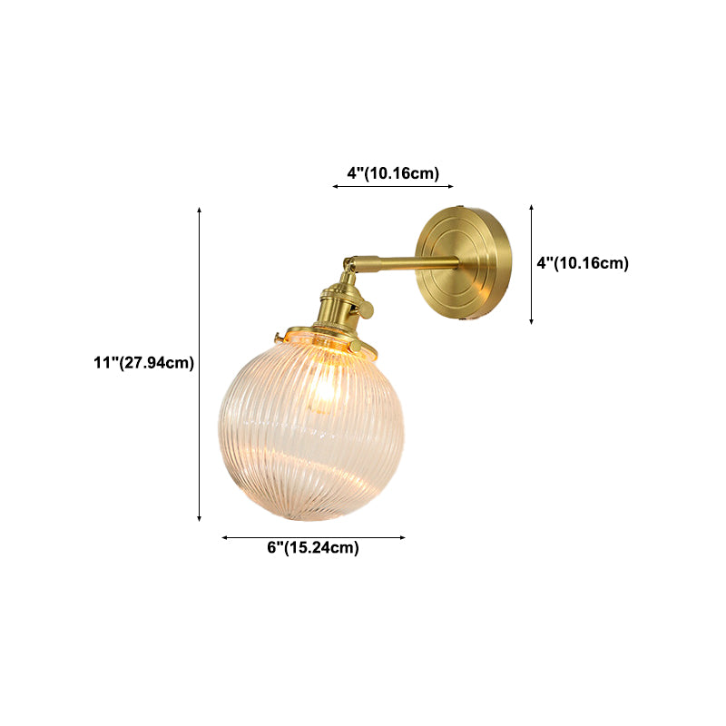 Brass Sconce Modern Style Wall Light Clear Glass 1 Light Wall Sconce for Bathroom