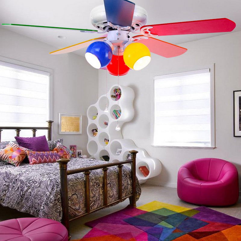 3 - Light Kids Fan Light Multi - Color Metal Ceiling Fan with 5 Blades