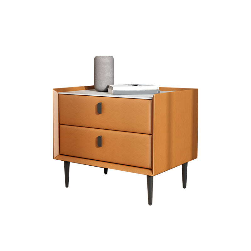 Wooden and Leather Bedside Table Modern Minimalist Bed Nightstand with Drawers