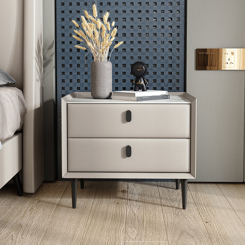 Wooden and Leather Bedside Table Modern Minimalist Bed Nightstand with Drawers