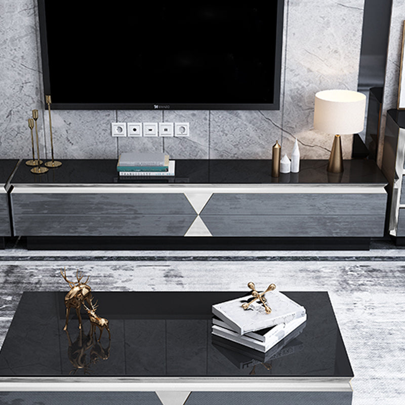 Glass and Wood TV Console Gorgeous Style Home Closed Black TV Stand Console