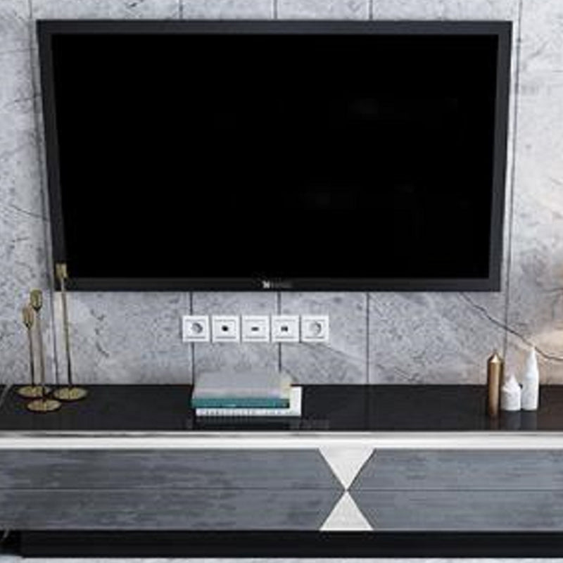 Glass and Wood TV Console Gorgeous Style Home Closed Black TV Stand Console